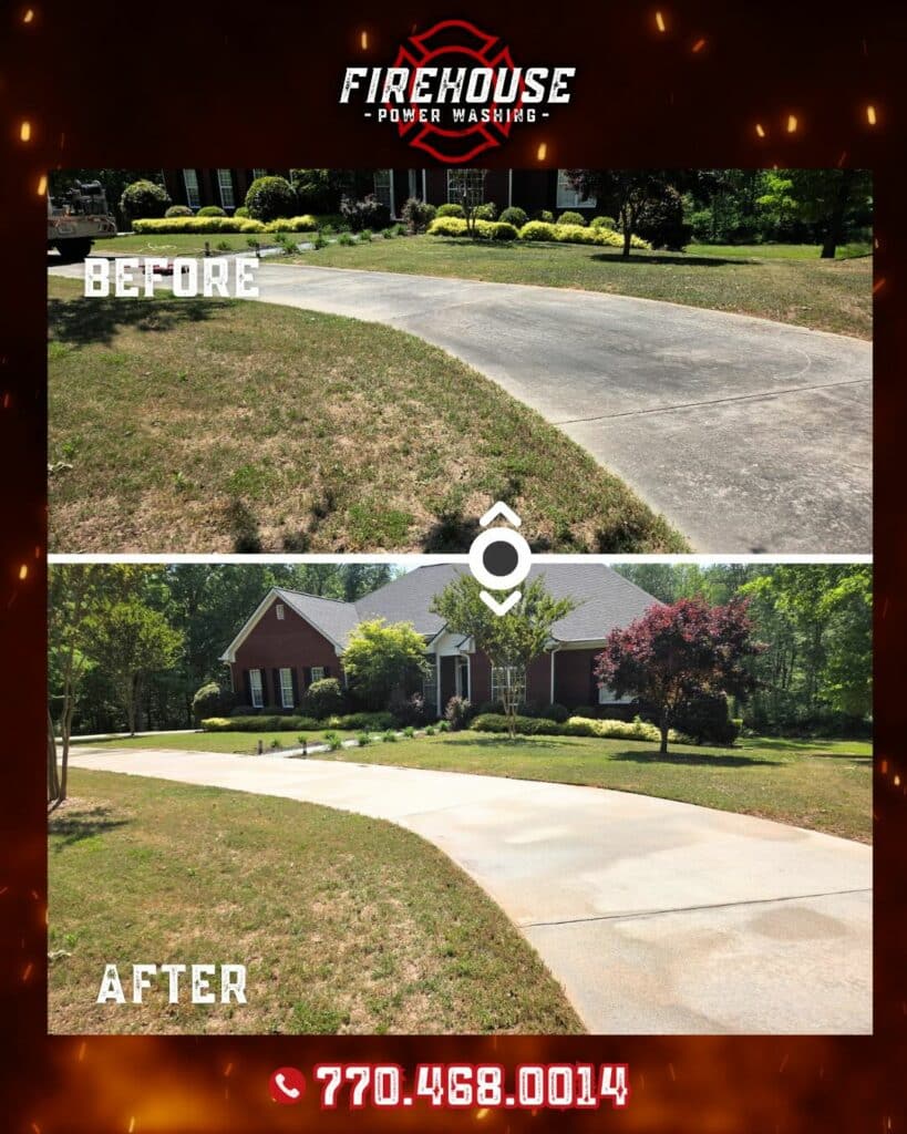 Professional driveway pressure washing removing dirt and stains from concrete in Coweta County Georgia