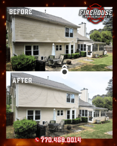 Front of a Saranac Park home in Peachtree City before and after a full exterior cleaning